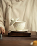 "Ding Kiln White" Embossed Intertwining Lotus Sancai Gaiwan