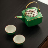 Japanese Zouzeng Kiln (Kurura-gaki) "Moeghi" Hand-Painted Gold Green Glaze Tea Set