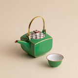 Japanese Zouzeng Kiln (Kurura-gaki) "Moeghi" Hand-Painted Gold Green Glaze Tea Set