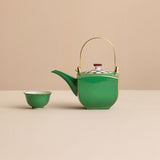 Japanese Zouzeng Kiln (Kurura-gaki) "Moeghi" Hand-Painted Gold Green Glaze Tea Set