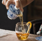 Retro Blue-and-White Porcelain Gaiwan Tea Set