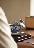 Ru Ware & Yuan Blue-White "Yuanbao" Floating Sancai Gaiwan (Gift Box Set)